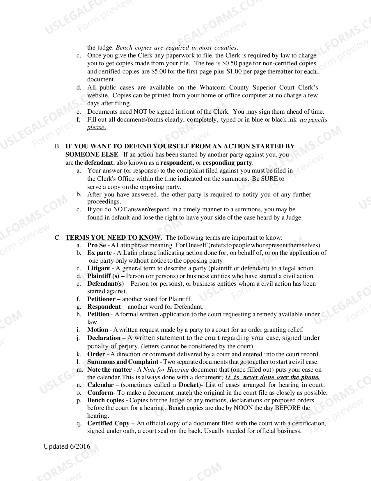 Preview Pro Se Civil Litigant Information