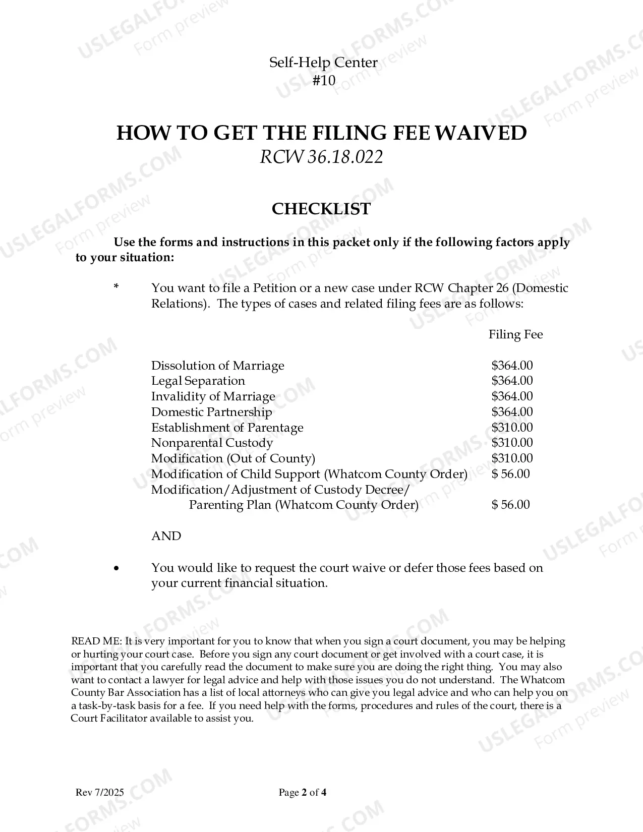 Preview Fee Waiver Packet