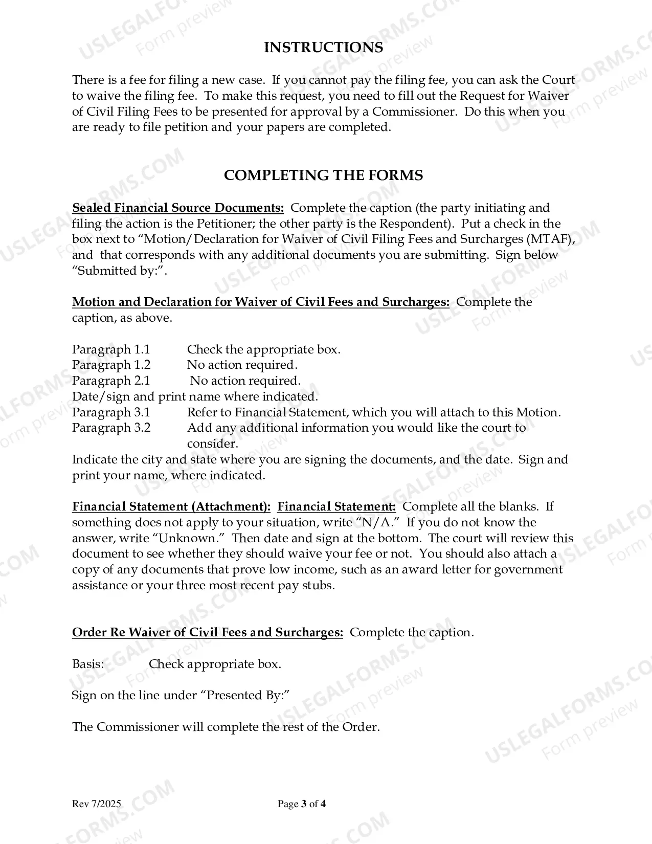 Preview Fee Waiver Packet