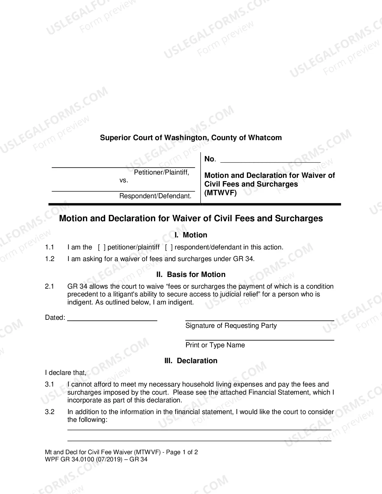 Preview Fee Waiver Packet