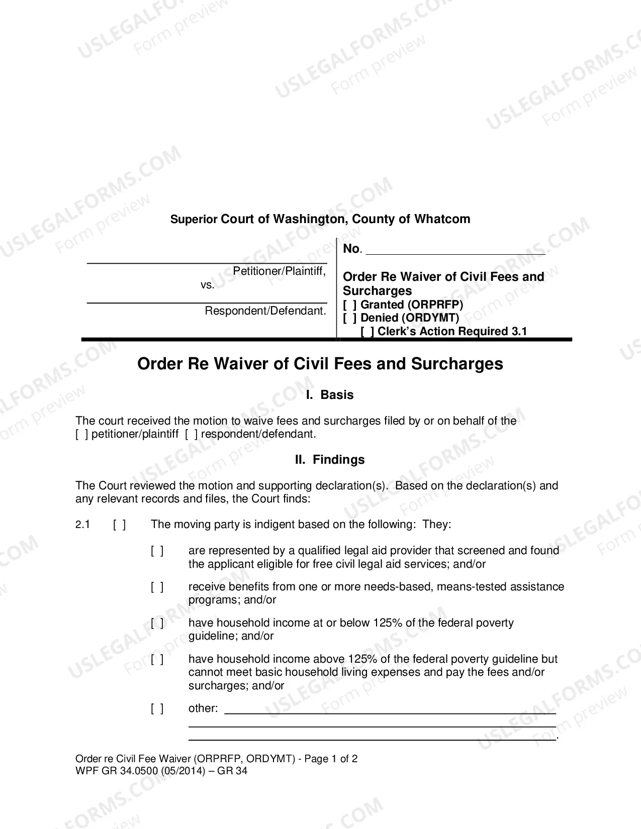 Preview Fee Waiver Packet