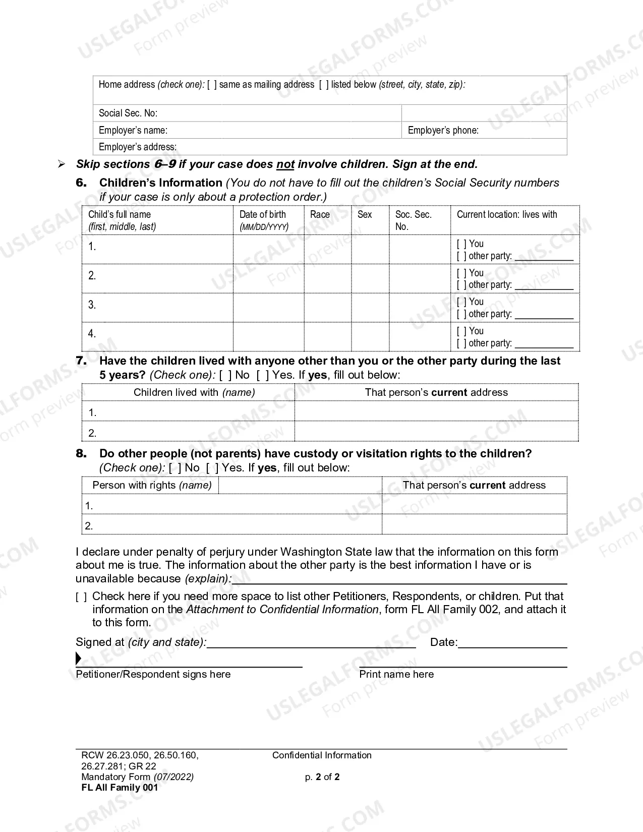 Preview Confidential Information Form