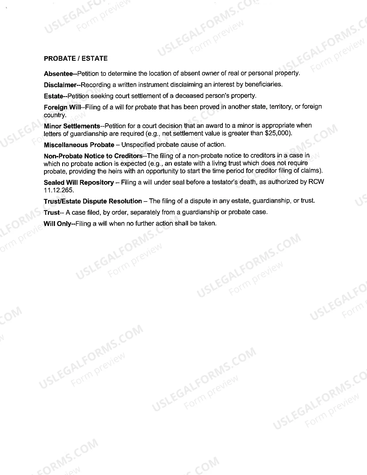 Preview Probate Without Will Information Packet