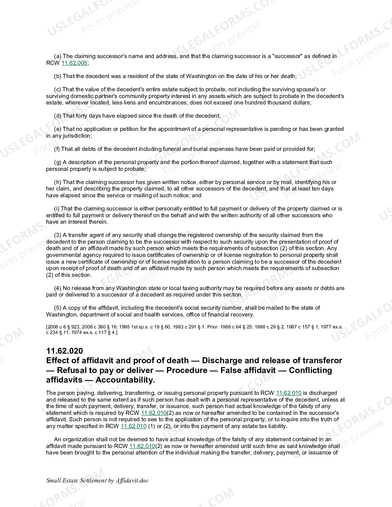 Preview Small Estate by Settlement Affidavit