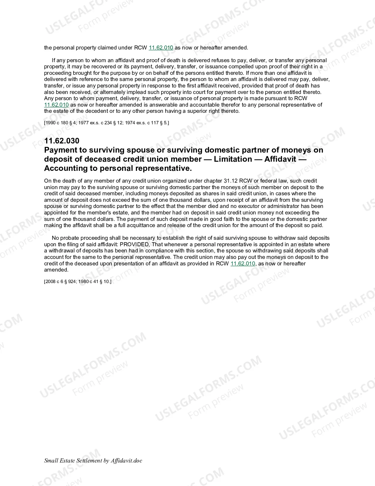 Preview Small Estate by Settlement Affidavit