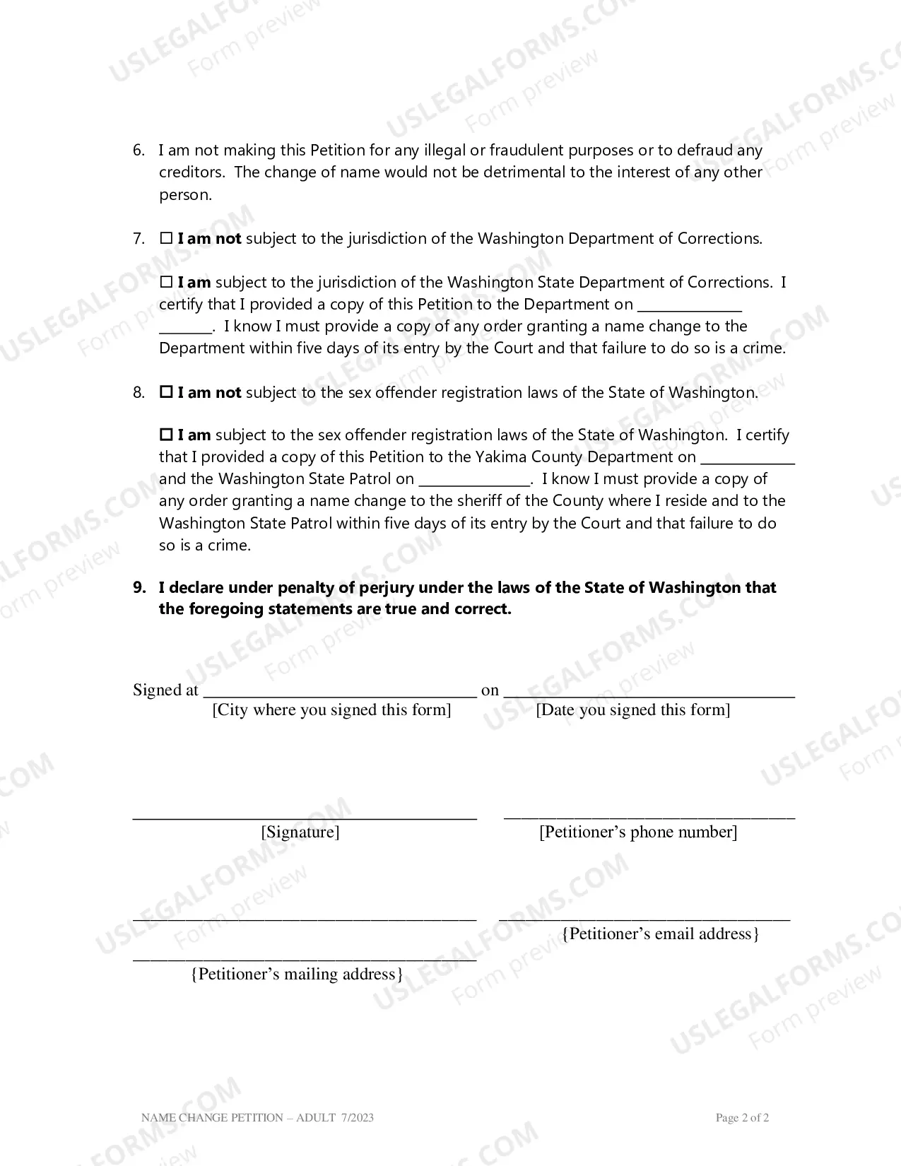 Preview Name Change Petition (Adult)