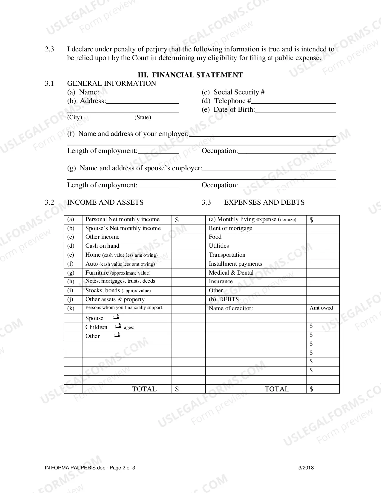 Preview Criminal - Motion and Affidavit to Proceed in Forma Pauperis and Order