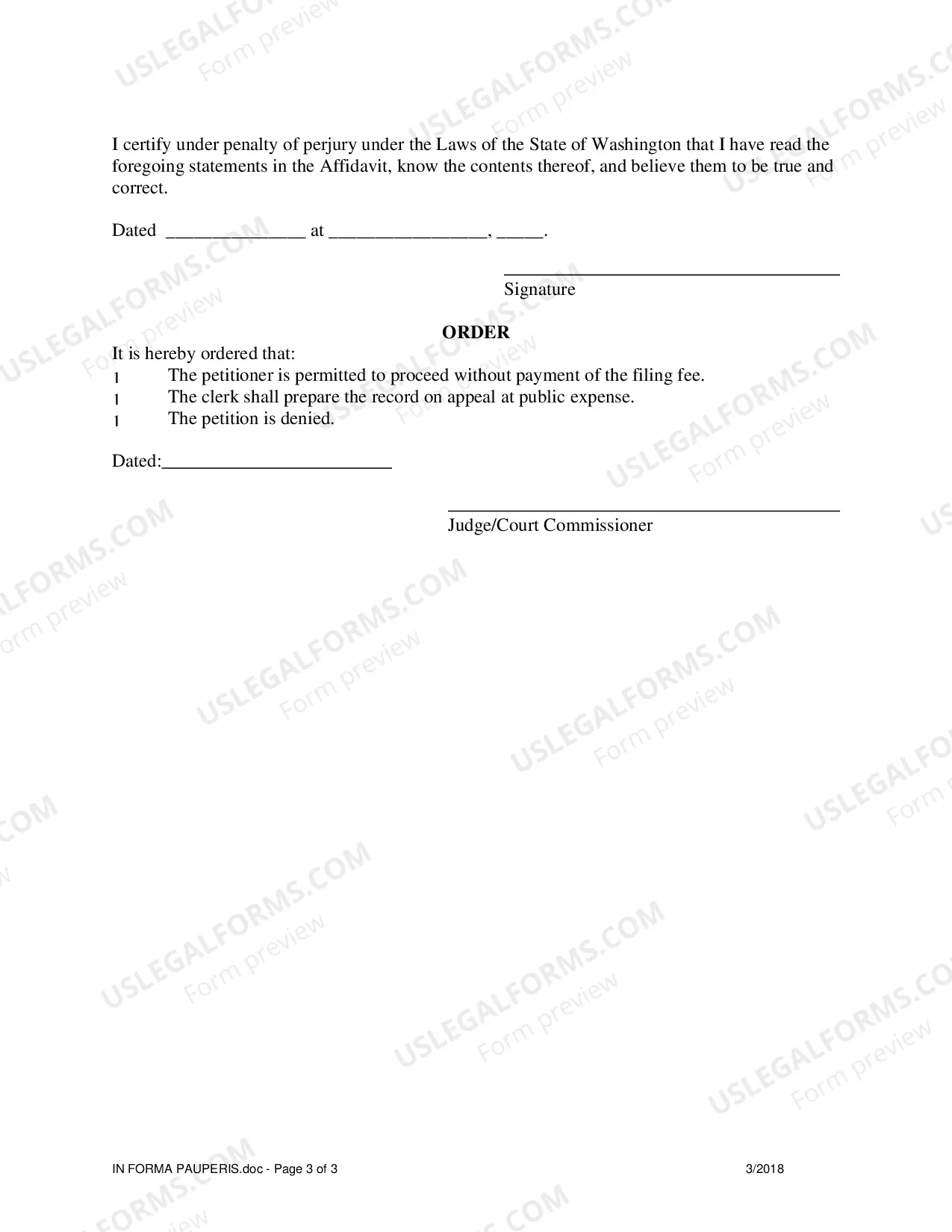 Preview Criminal - Motion and Affidavit to Proceed in Forma Pauperis and Order