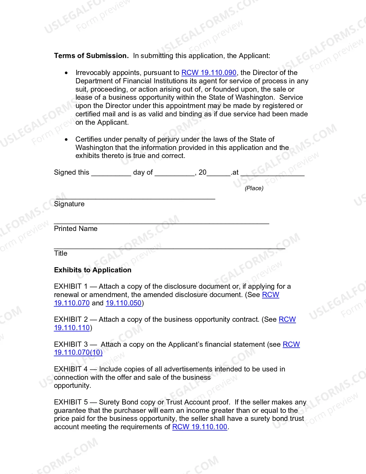 Preview Business Opportunity Application