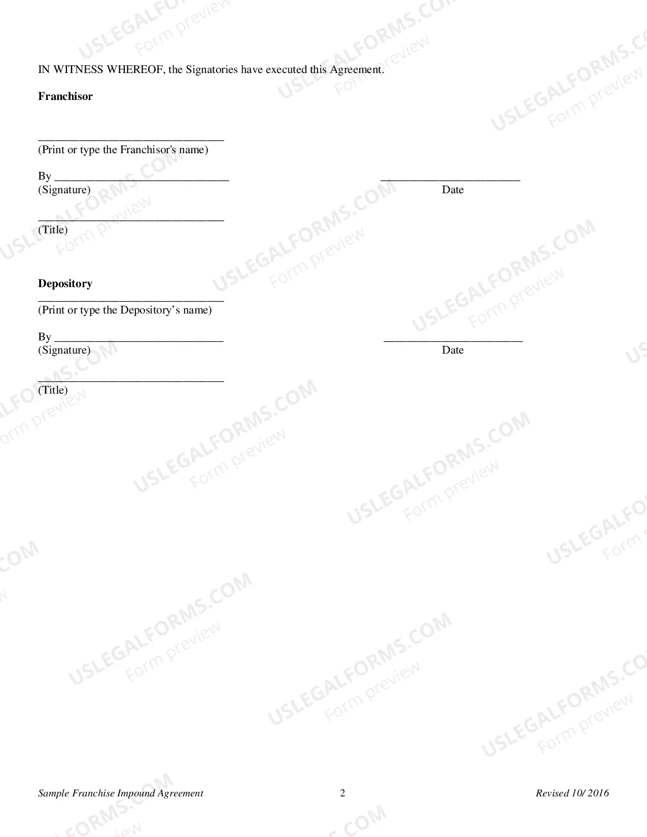 Preview Franchise Impound Agreement