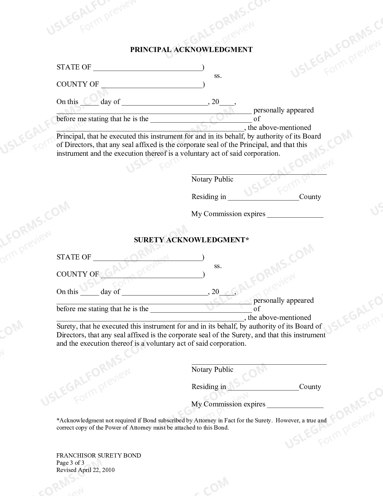 Preview Franchisor Surety Bond