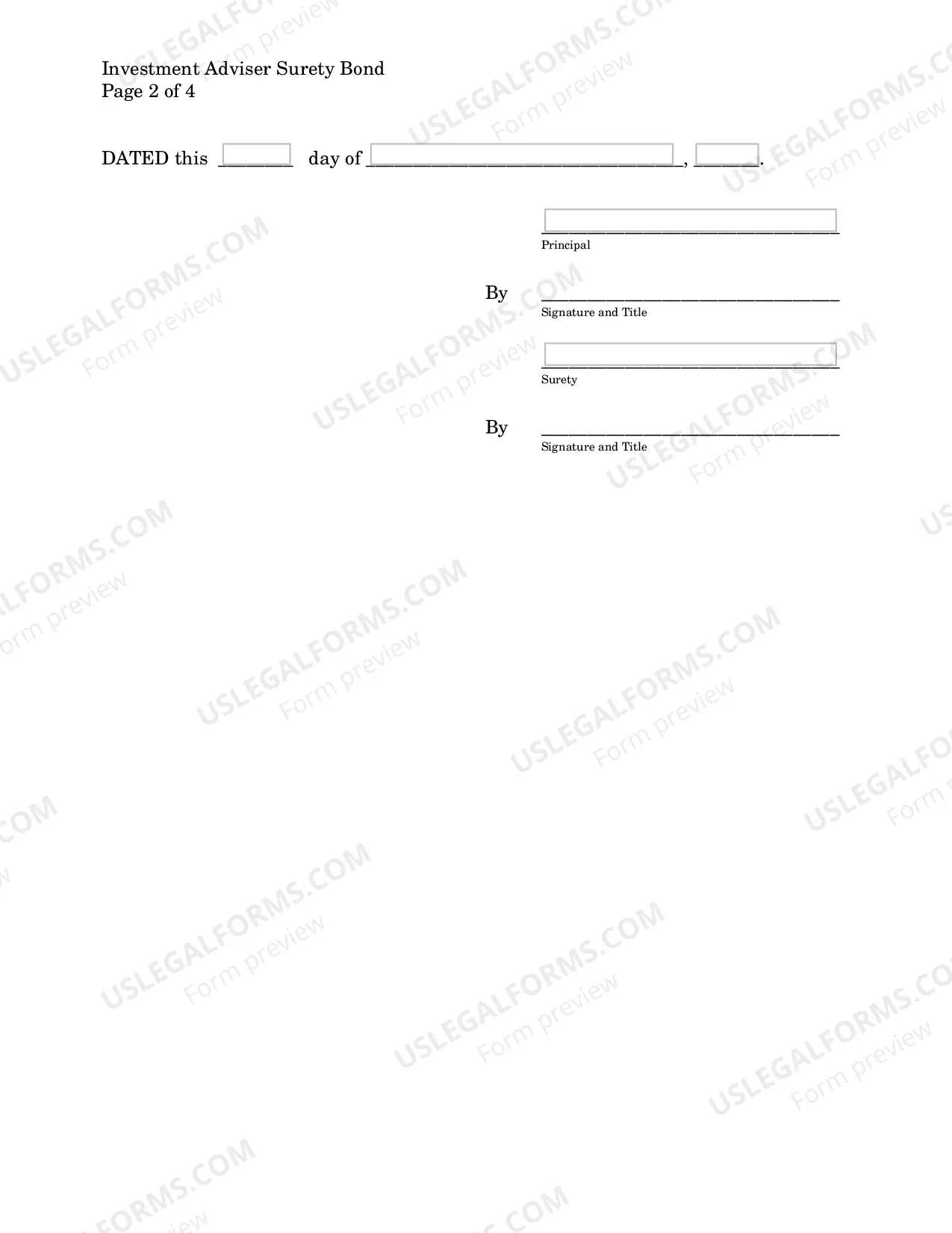 Preview Investment Adviser Surety Bond