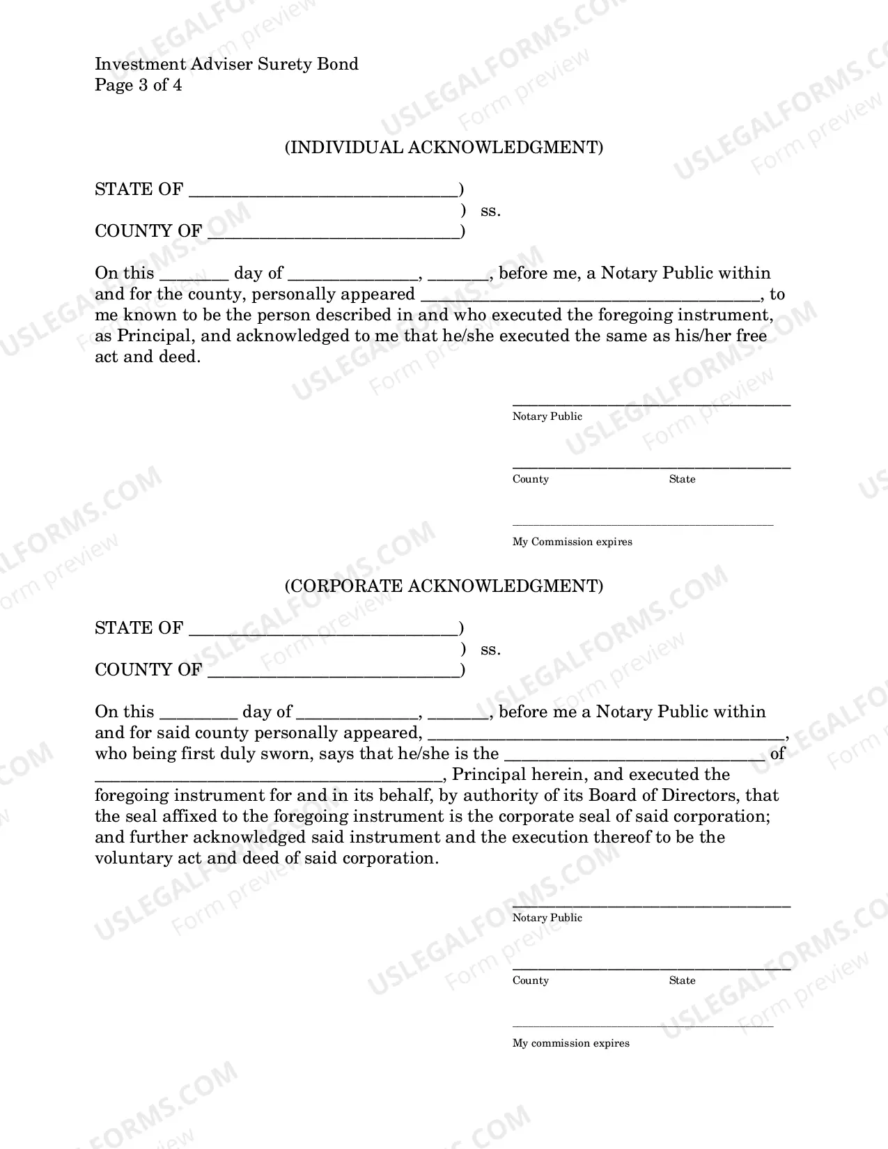 Preview Investment Adviser Surety Bond