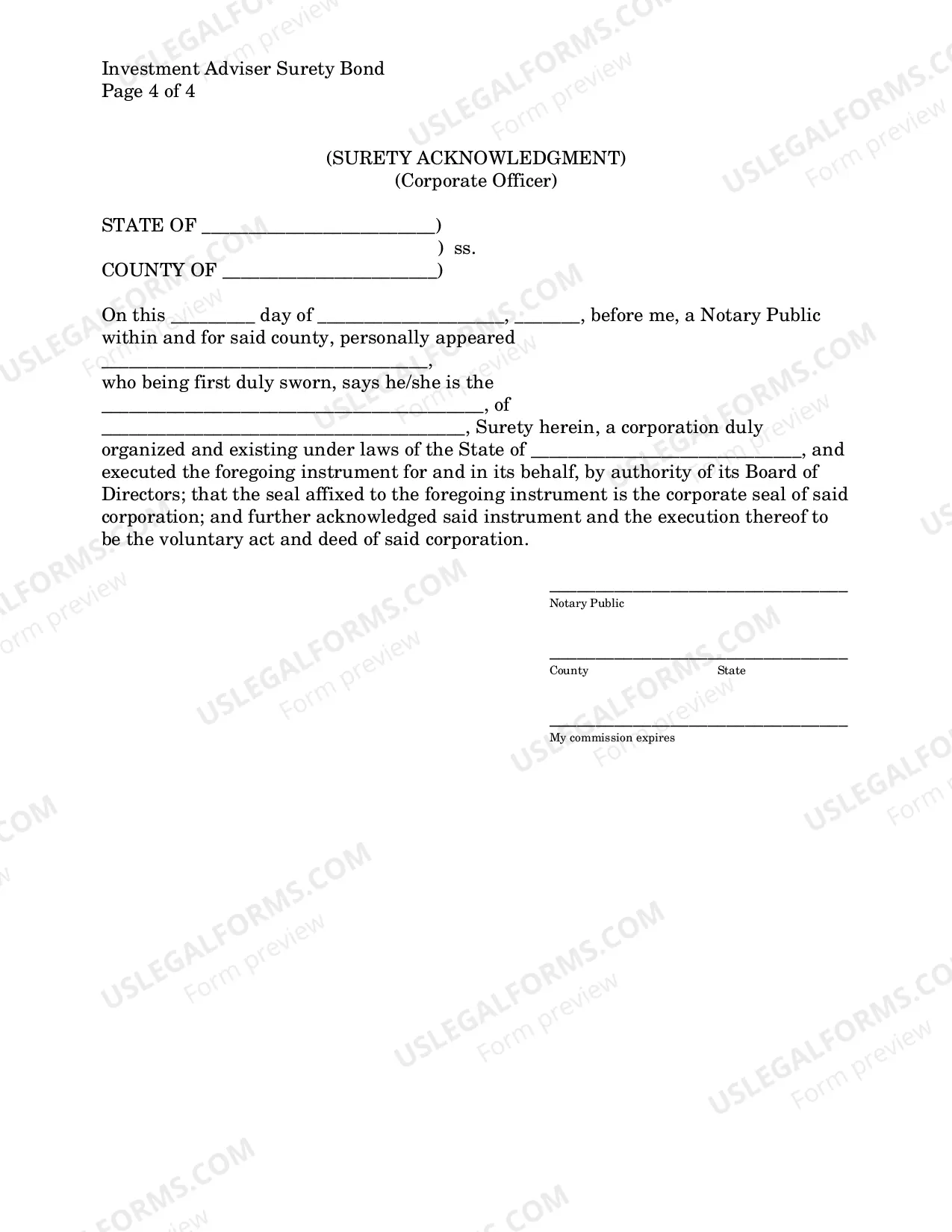 Preview Investment Adviser Surety Bond