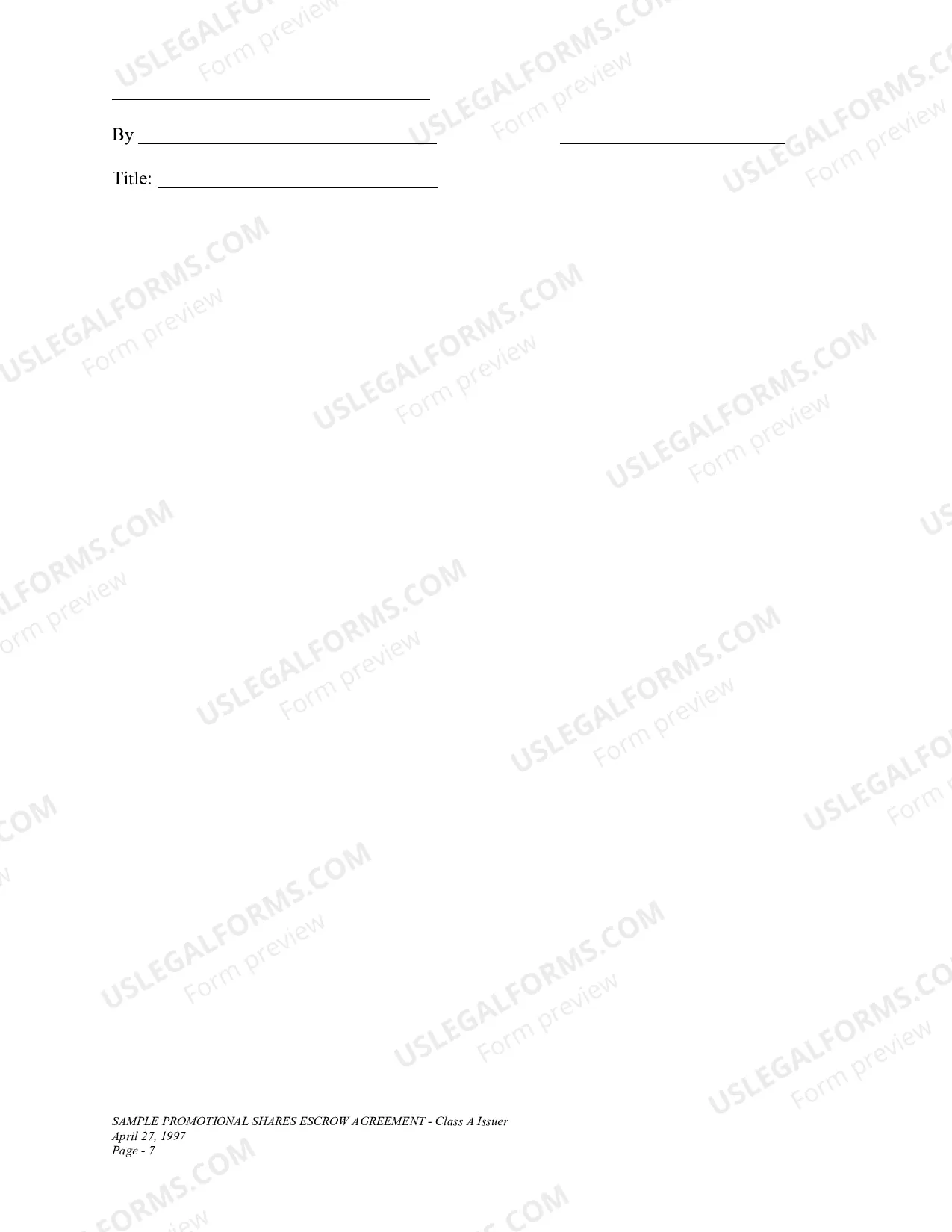 Preview Sample Promotional Shares Escrow Agreement-Class A Issuer