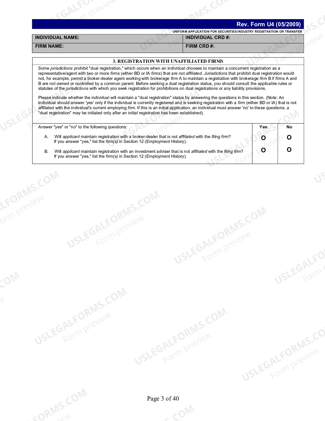 Preview Salesperson Form (U4)