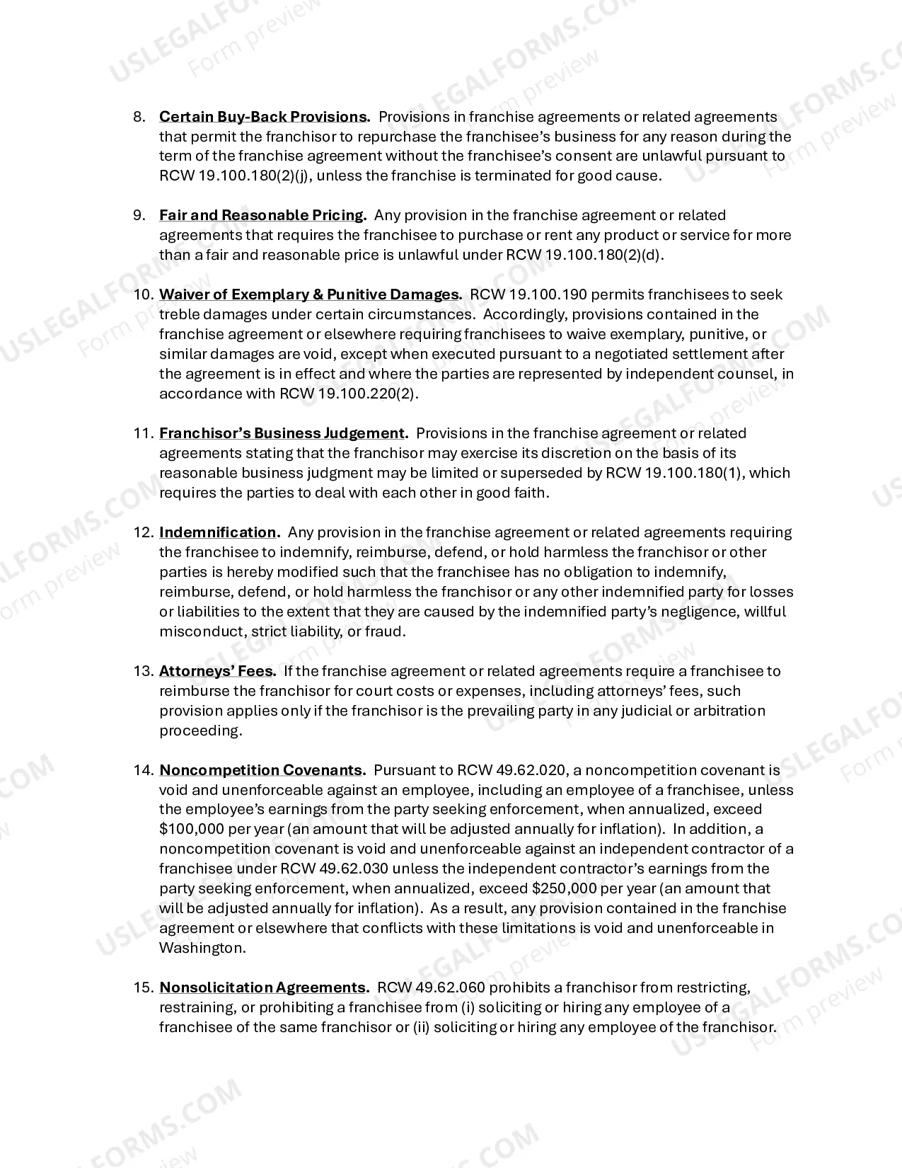 Preview Sample Washington Franchise Agreement Addendum
