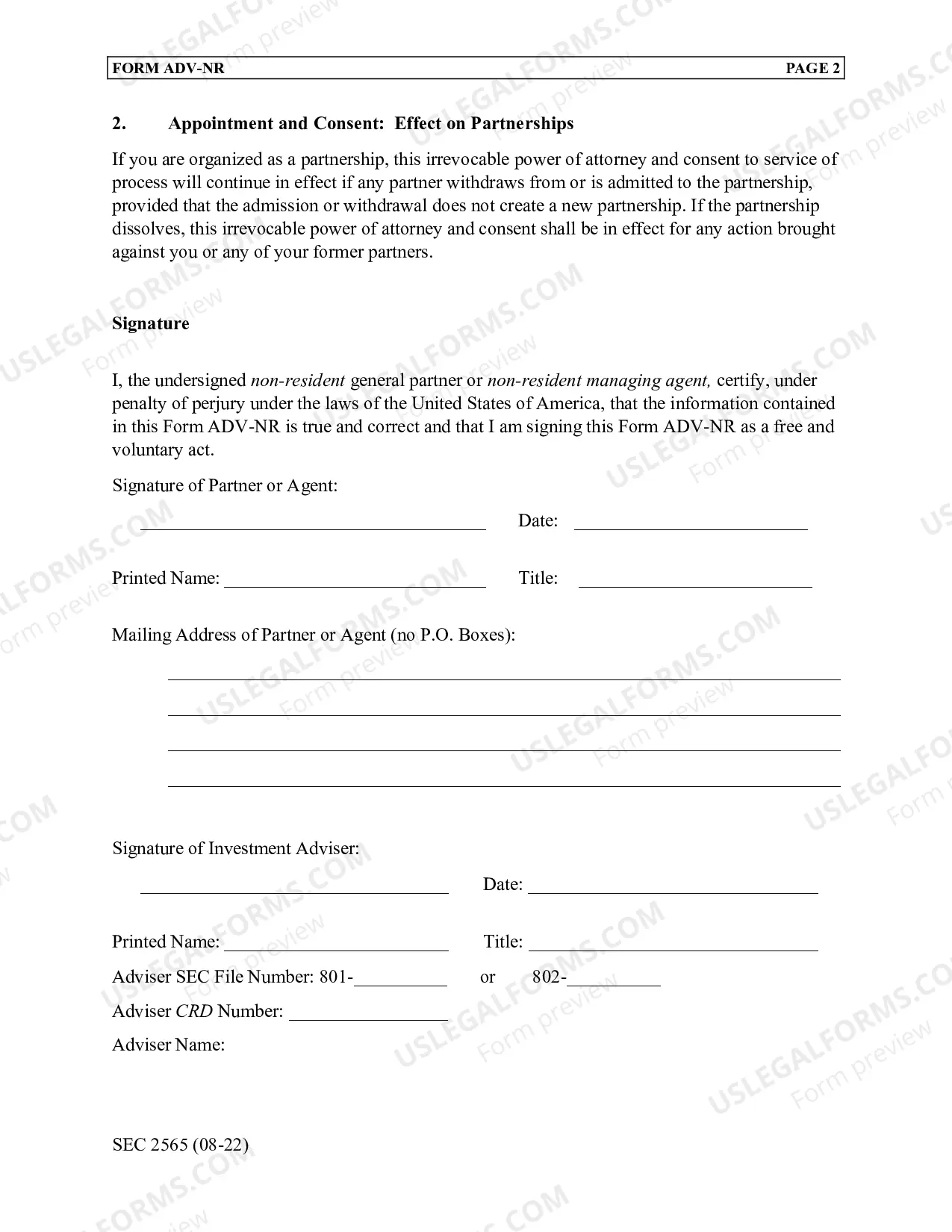 Preview Form ADV-NR