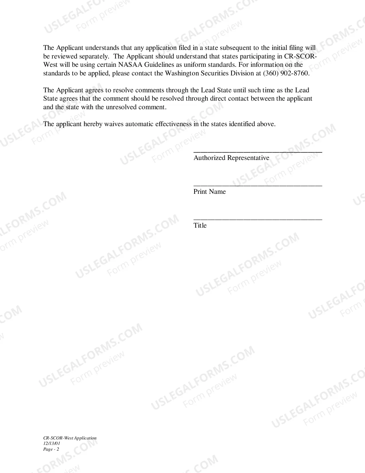 Preview CR-SCOR West Application