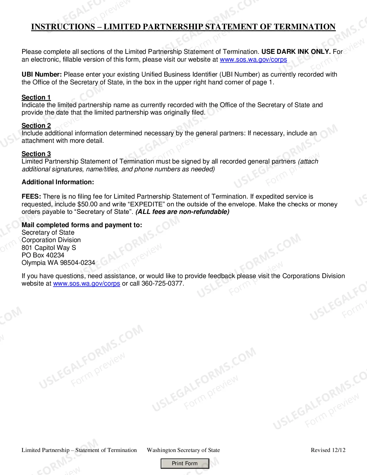 Preview Limited Partnership Statement of Termination