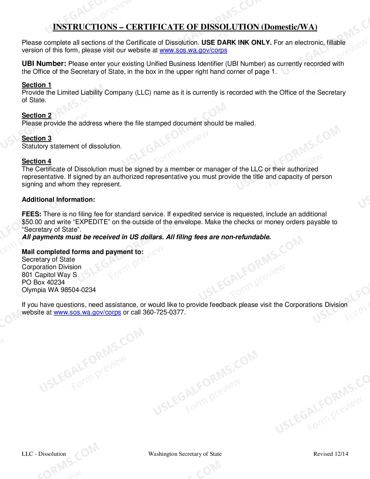 Preview Certificate of Dissolution - Washington Limited Liability Company