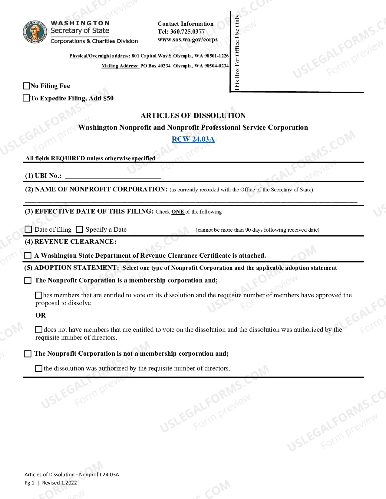 Preview Articles of Dissolution - Washington Nonprofit Corporation