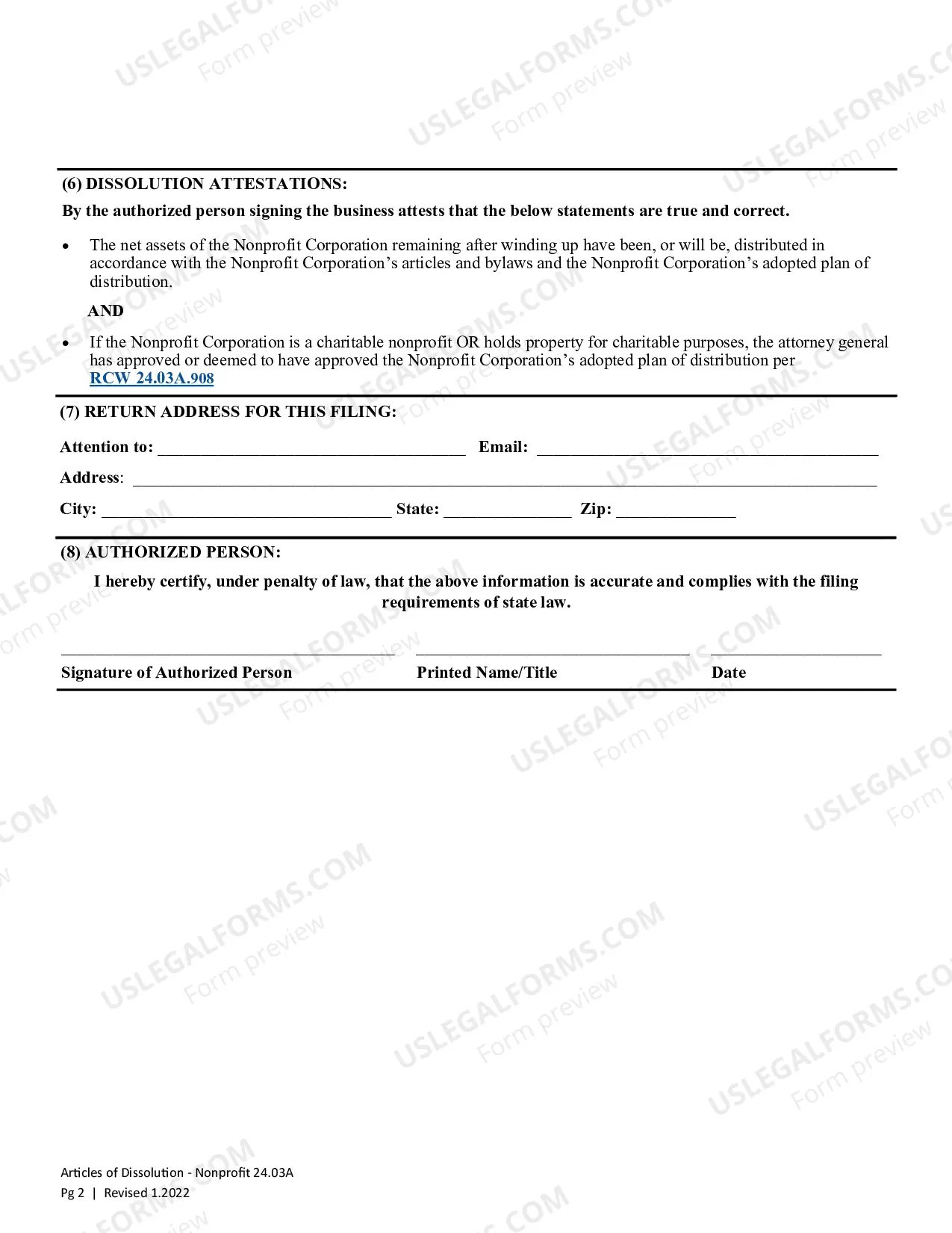 Preview Articles of Dissolution - Washington Nonprofit Corporation