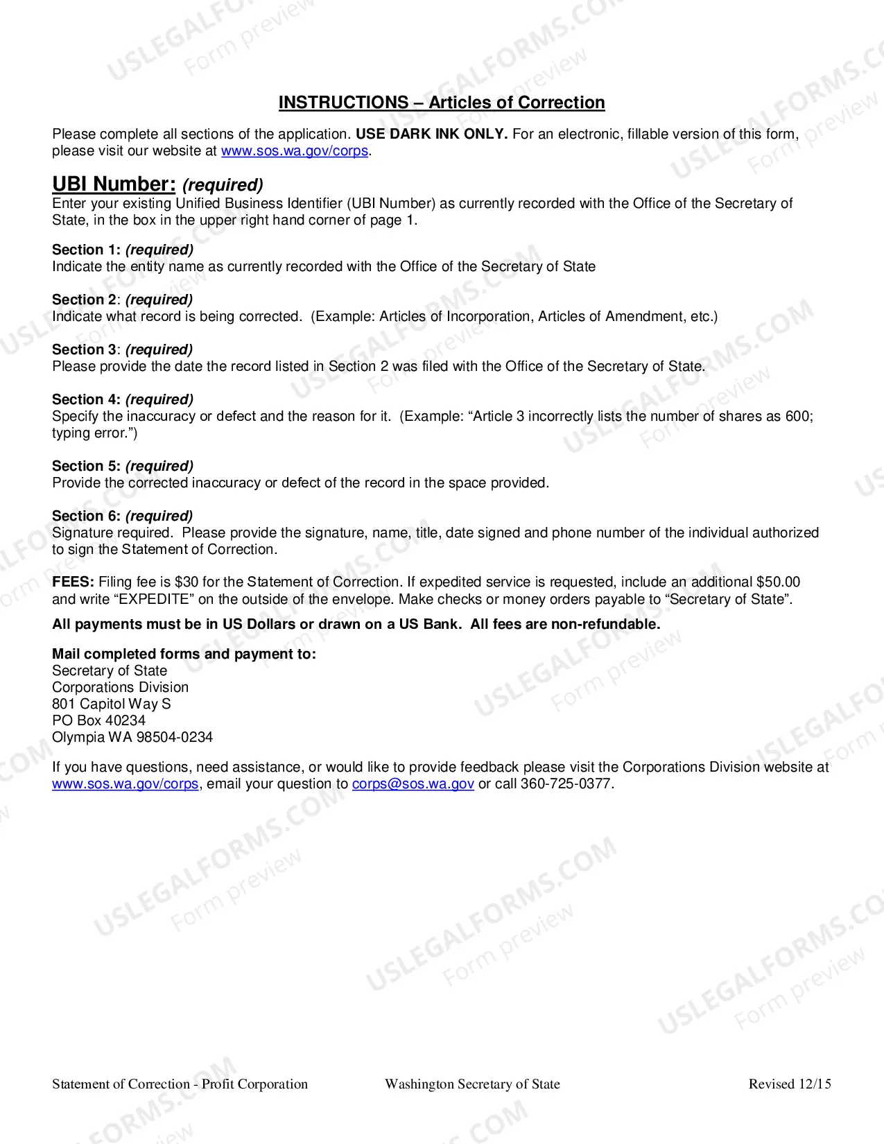 Preview Statement of Correction