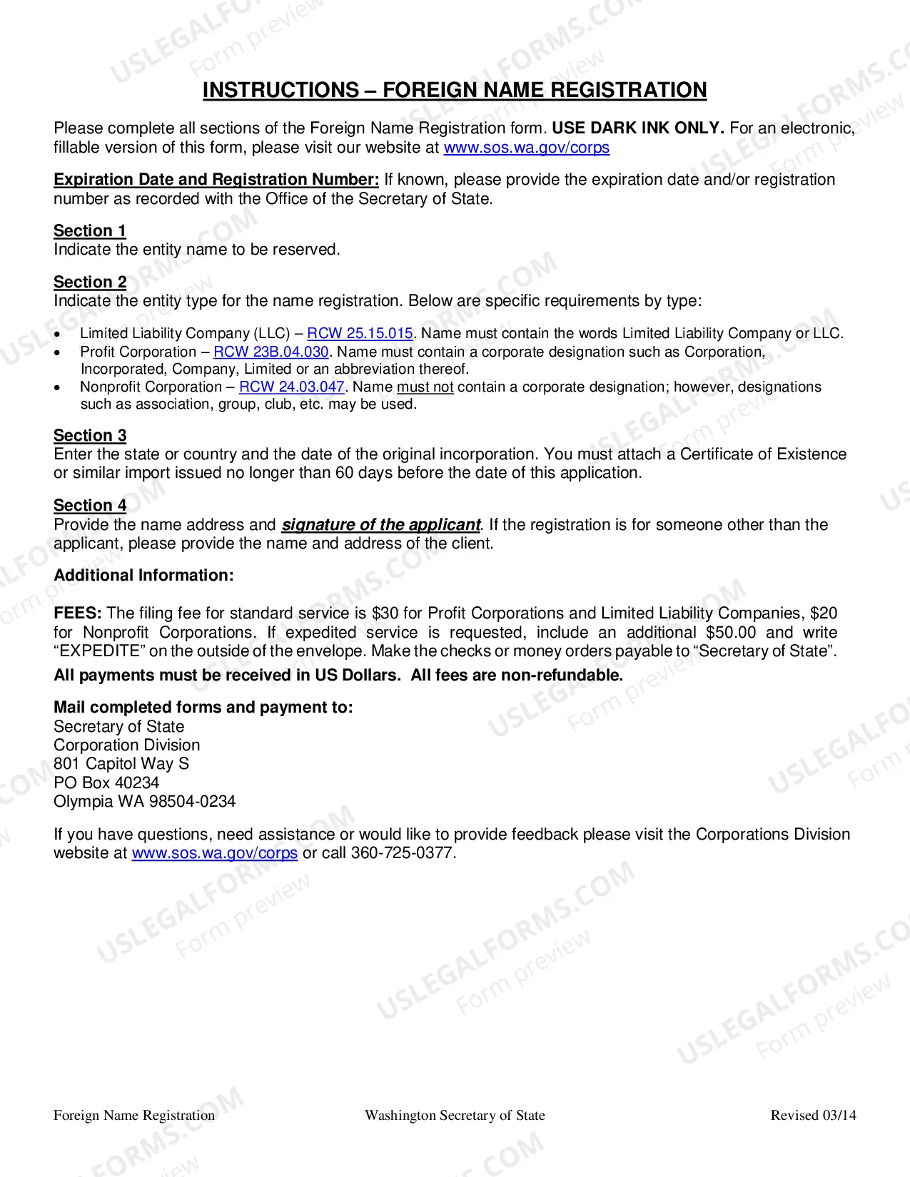 Preview Foreign (non Washington) Name Registration