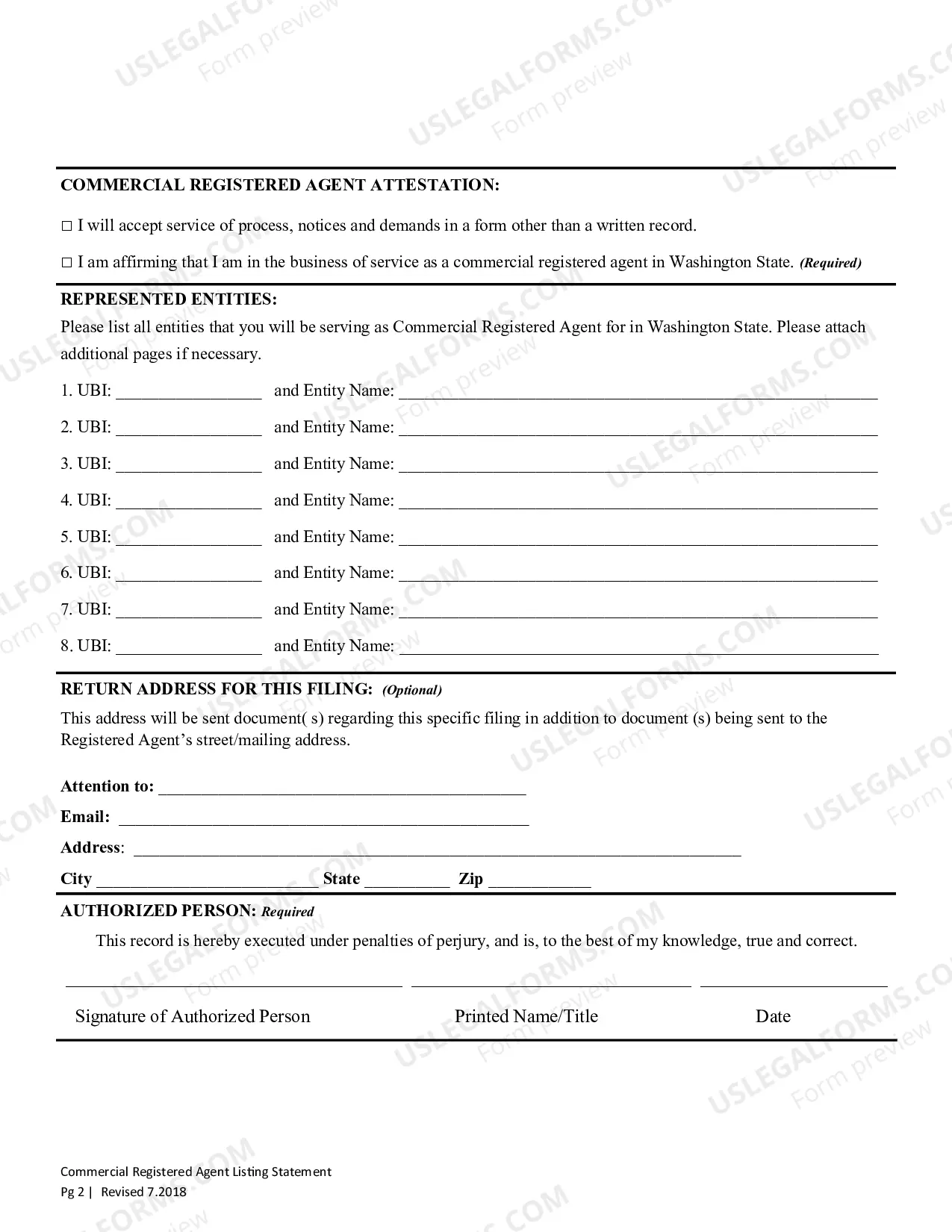 Preview Commercial Registered Agent Listing Statement