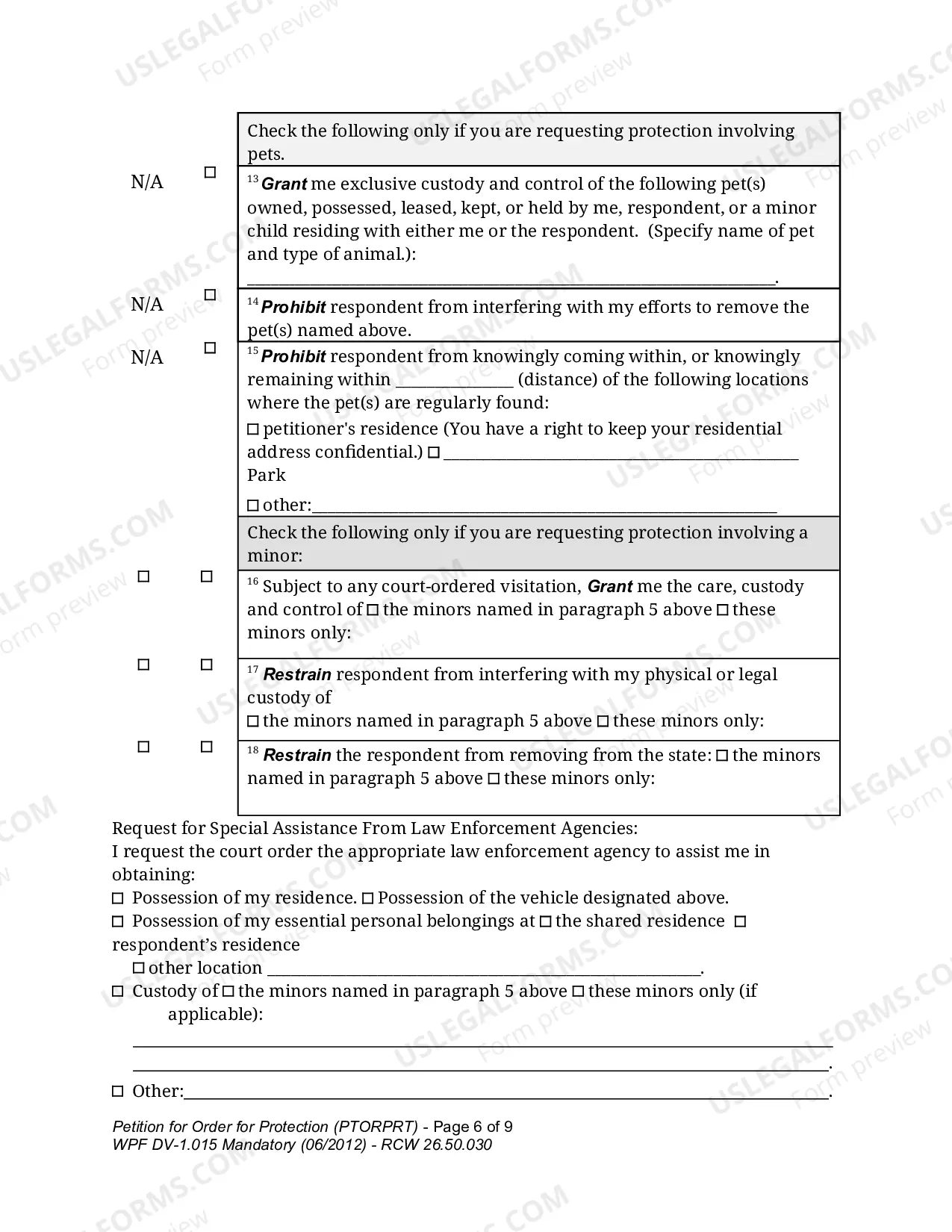Preview Petition For Order For Protection - Respondent Under Age 18