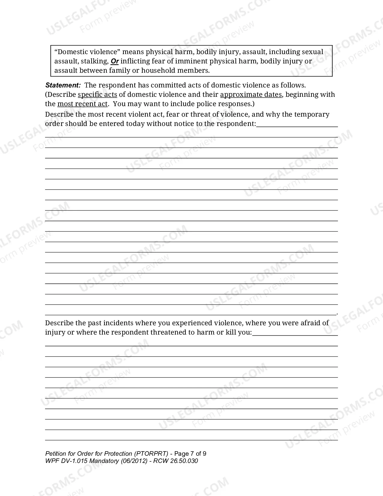Preview Petition For Order For Protection - Respondent Under Age 18