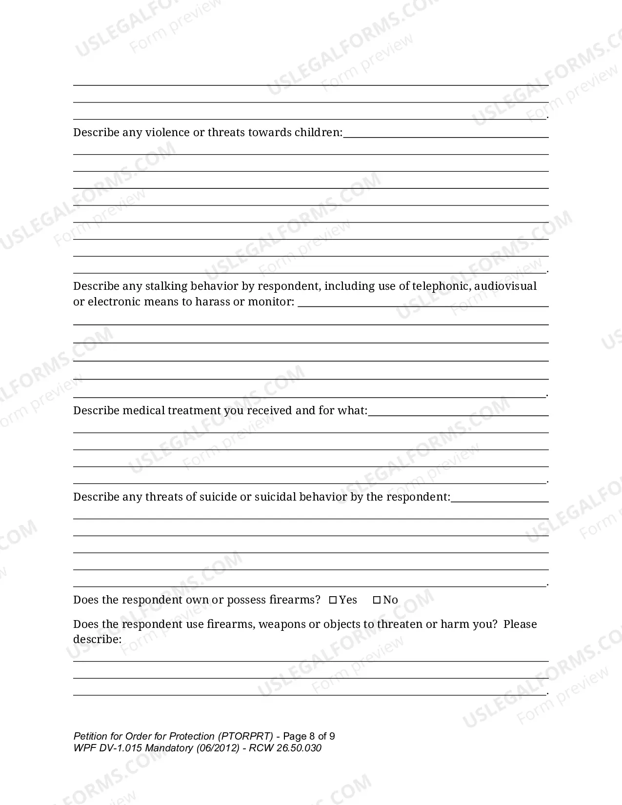 Preview Petition For Order For Protection - Respondent Under Age 18