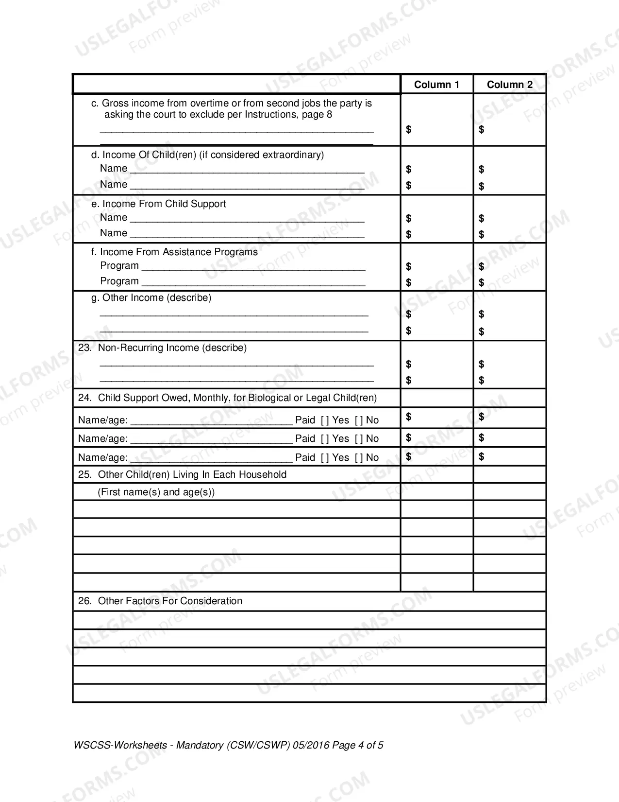 Preview Child Support Schedule Worksheet