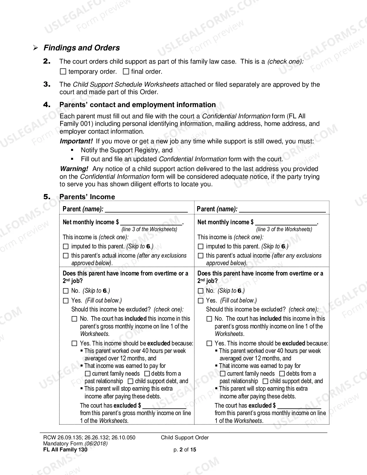 Preview Child Support Order