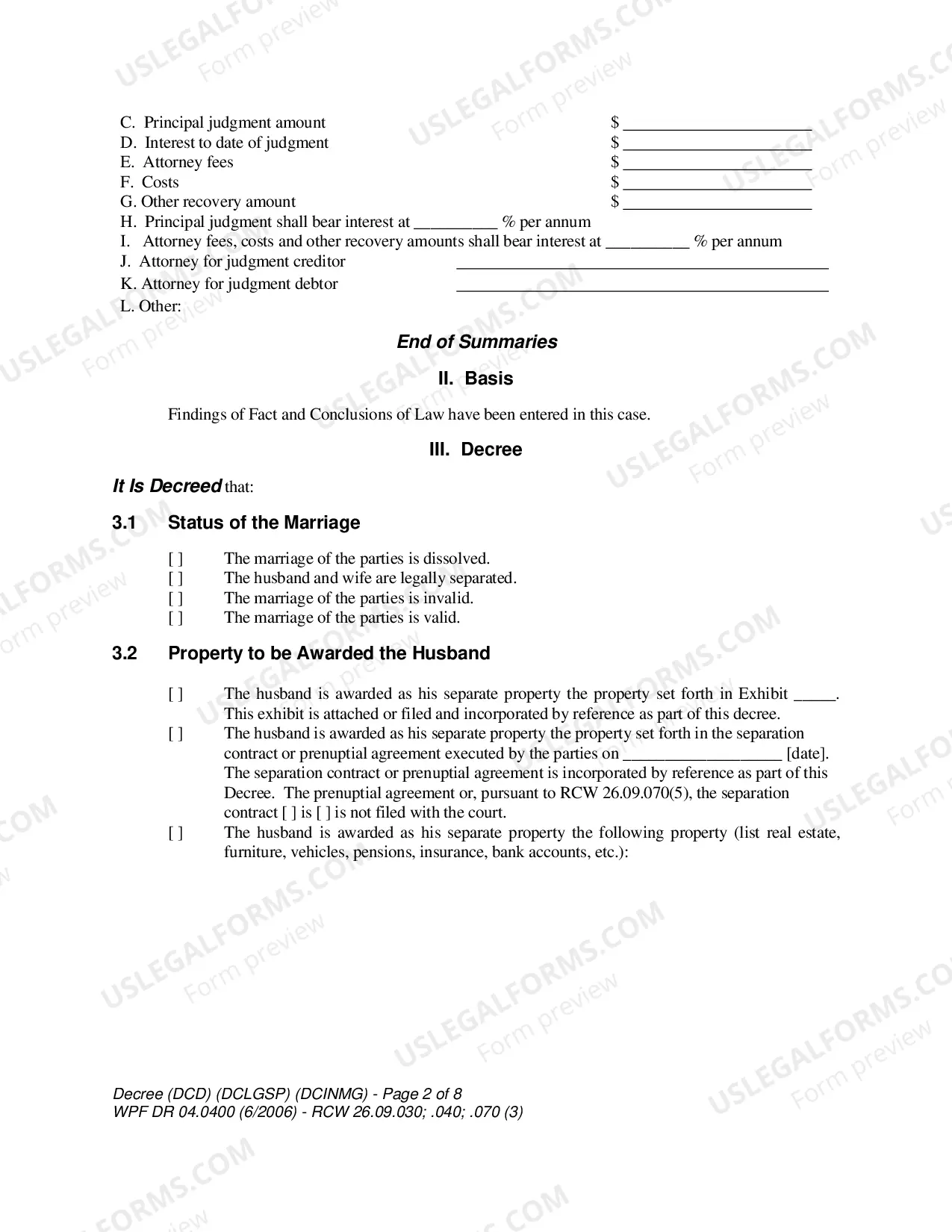 Preview Decree of Dissolution-Legal Separation - Declaration Concerning Validity (Of Marriage)