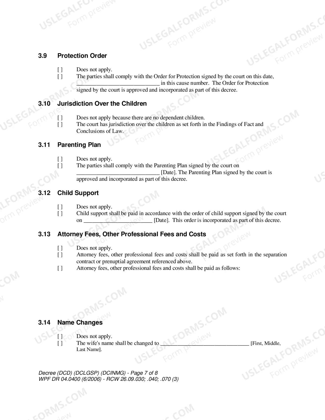 Preview Decree of Dissolution-Legal Separation - Declaration Concerning Validity (Of Marriage)