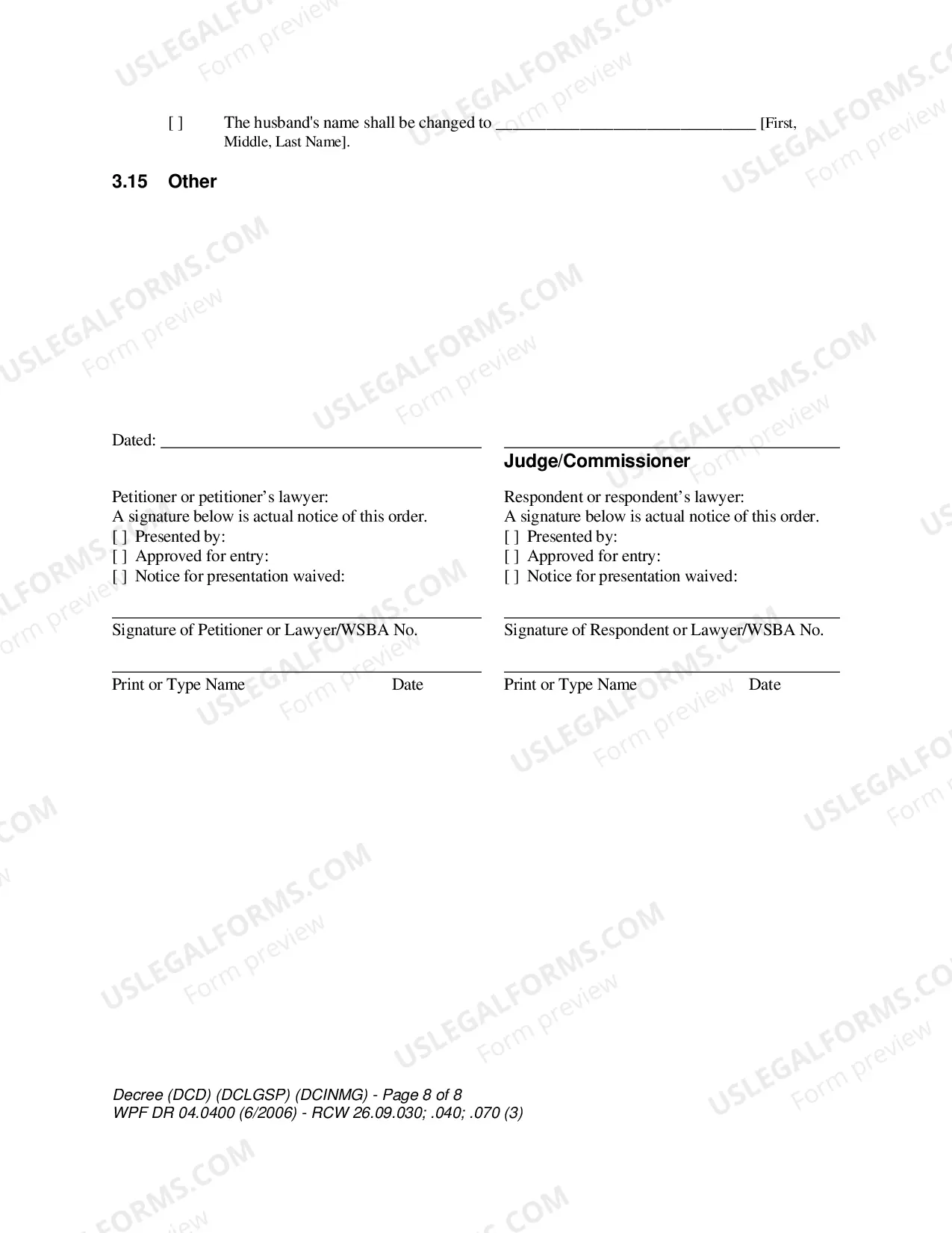 Preview Decree of Dissolution-Legal Separation - Declaration Concerning Validity (Of Marriage)