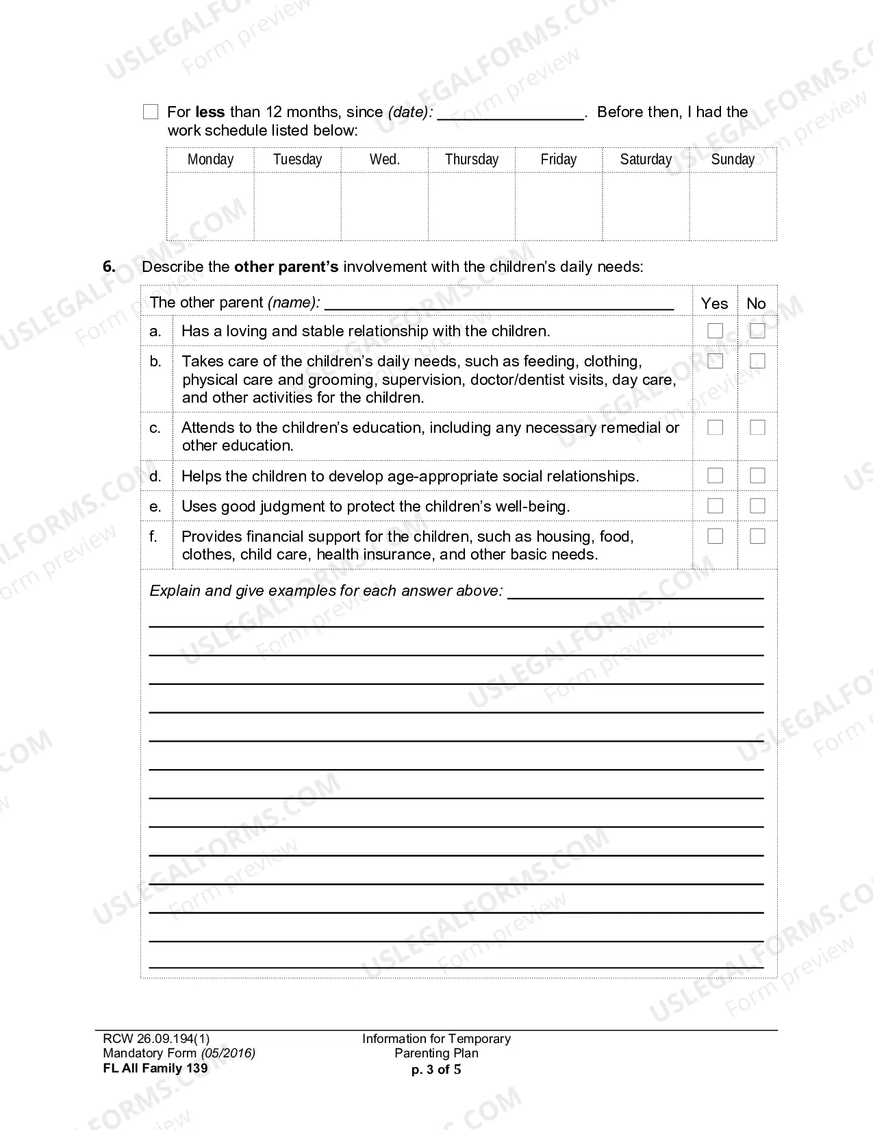 Preview Information For Temporary Parenting Plan
