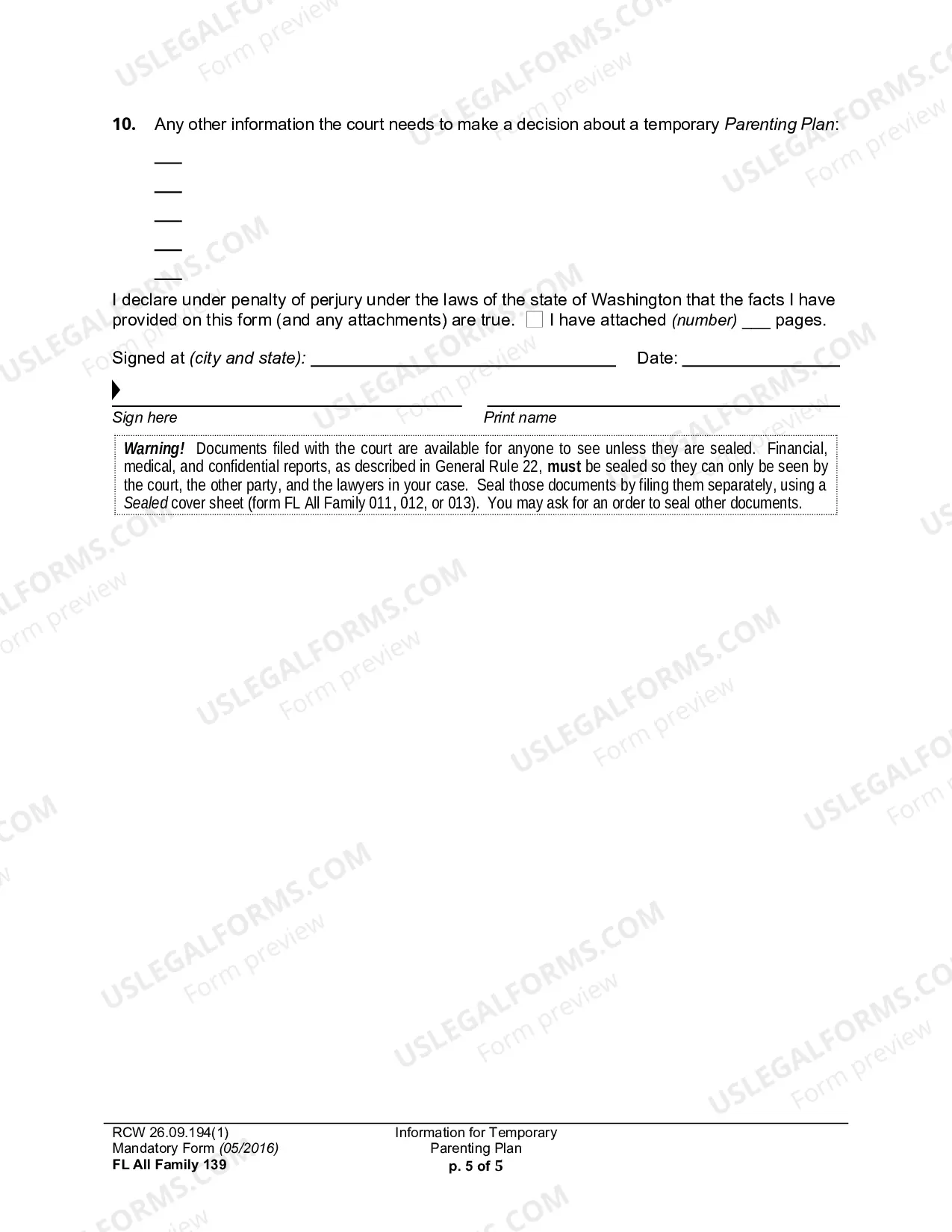 Preview Information For Temporary Parenting Plan