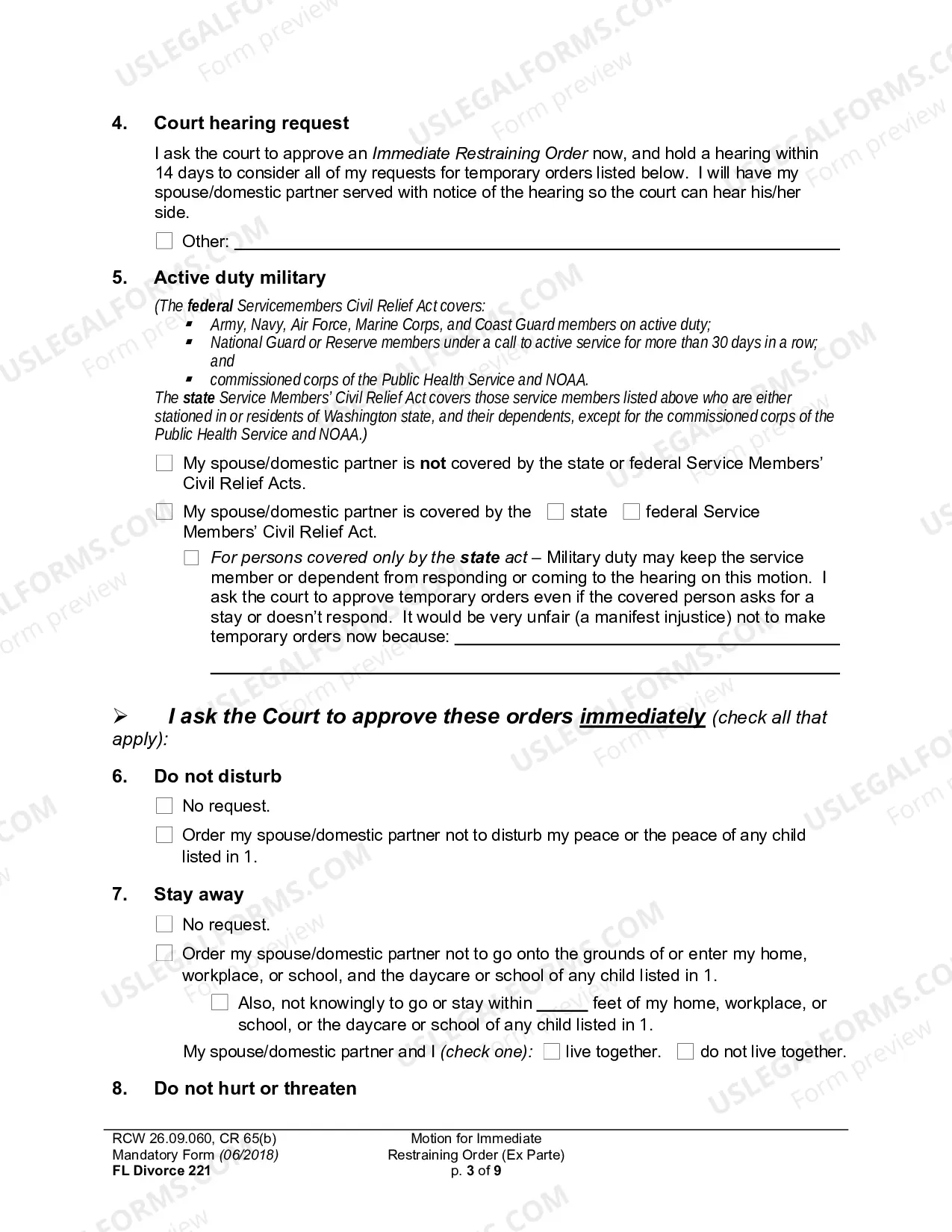 Preview Motion For Immediate Restraining Order (Ex Parte)
