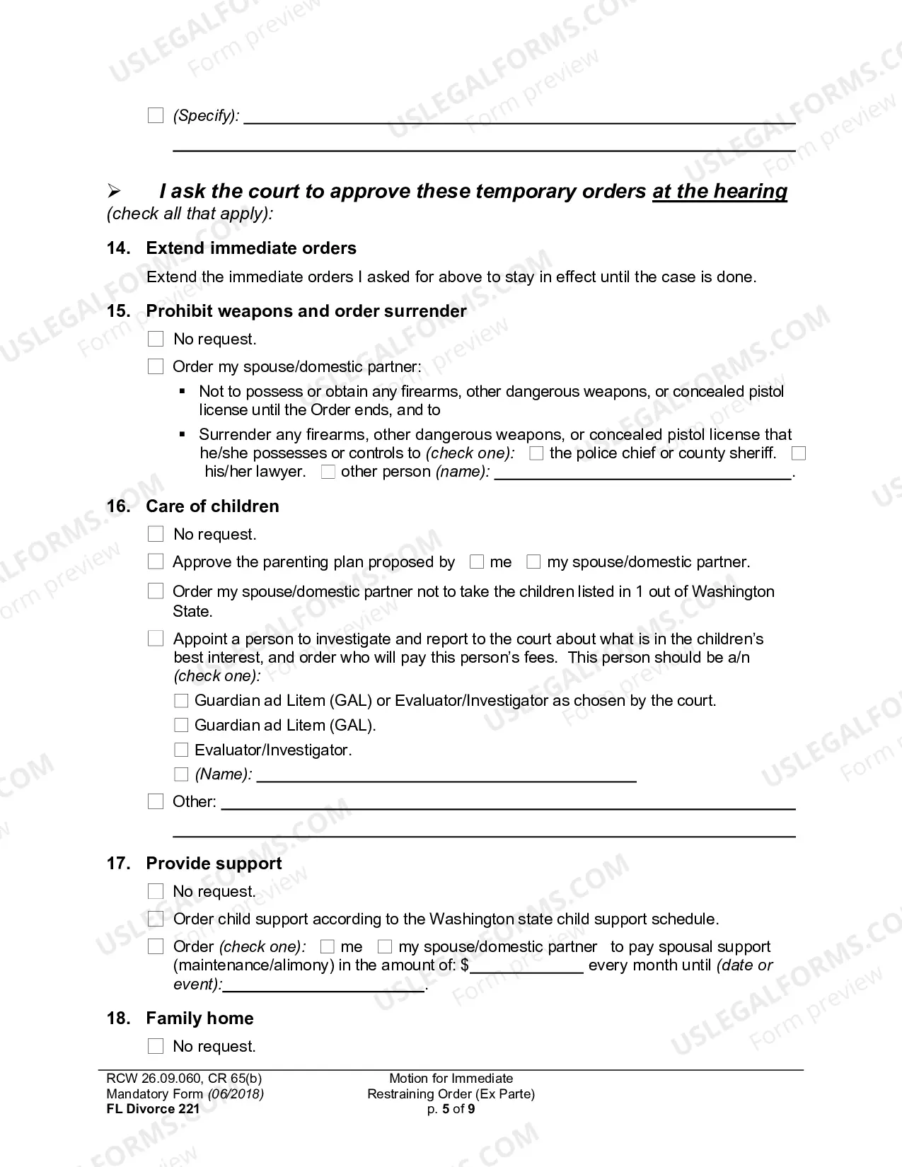 Preview Motion For Immediate Restraining Order (Ex Parte)