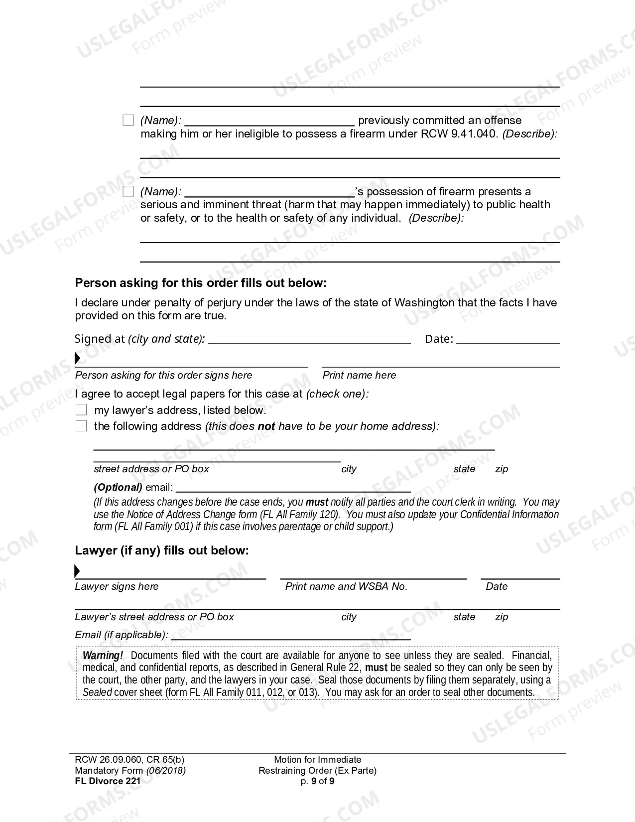 Preview Motion For Immediate Restraining Order (Ex Parte)