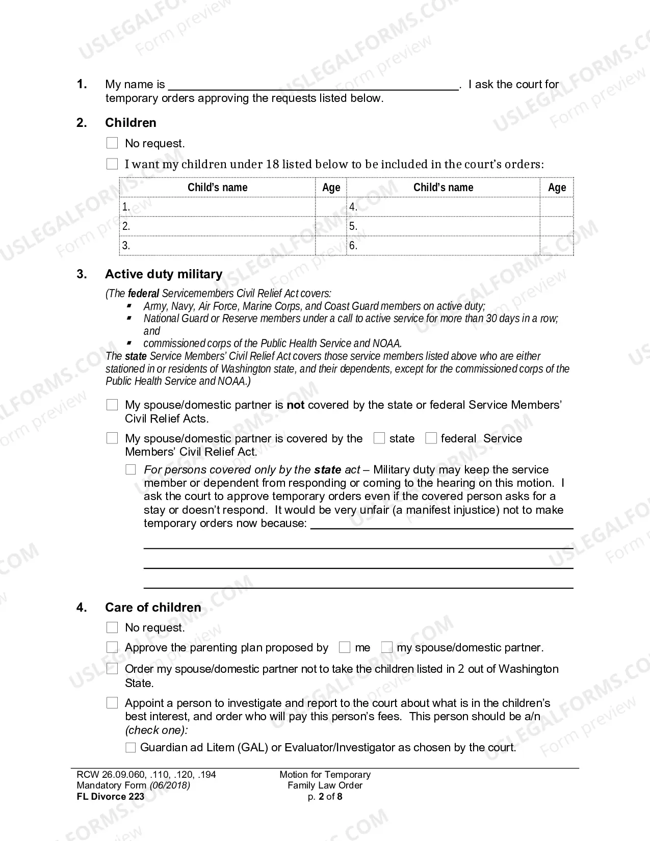 Preview Motion For Temporary Family Law Order