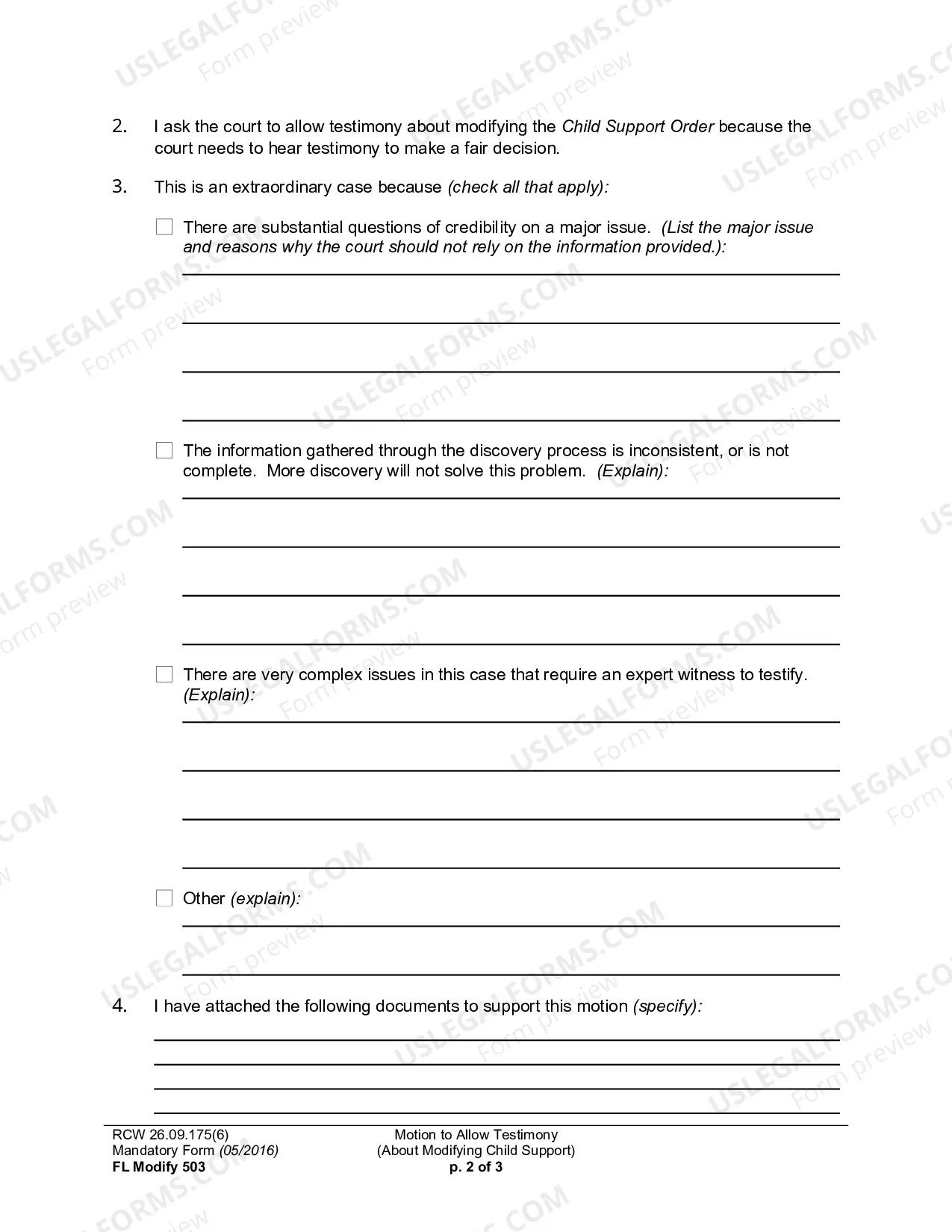 Preview Motion To Allow Testimony (About Modifying Child Support)