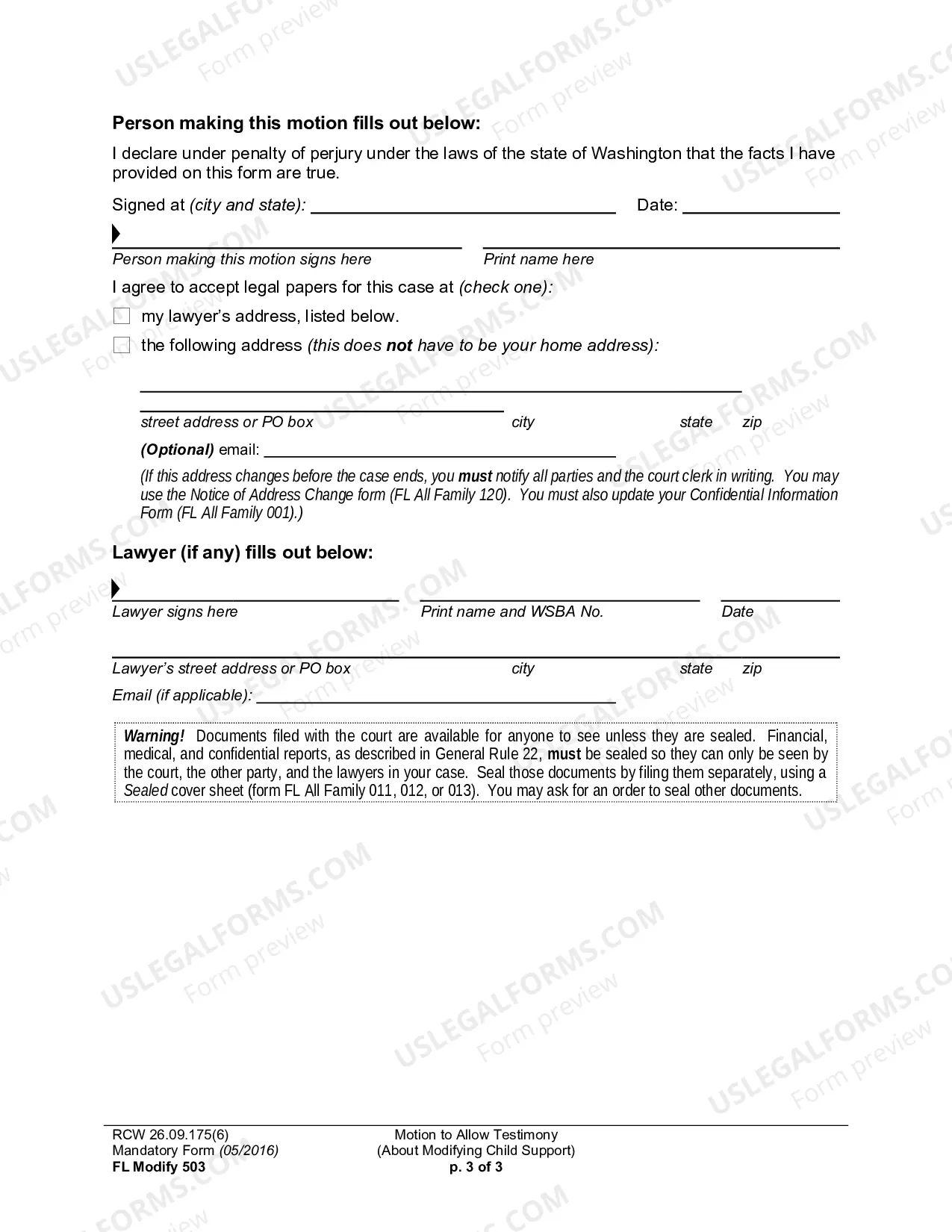 Preview Motion To Allow Testimony (About Modifying Child Support)