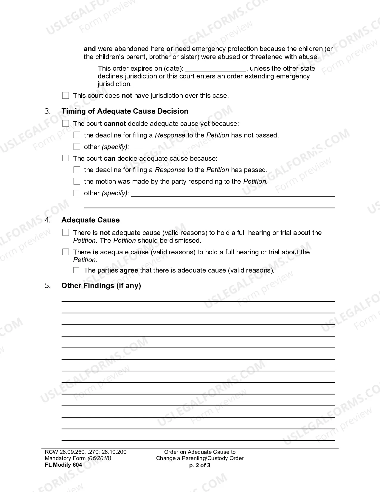 Preview Order On Adequate Cause To Change A Parenting Or Custody Order