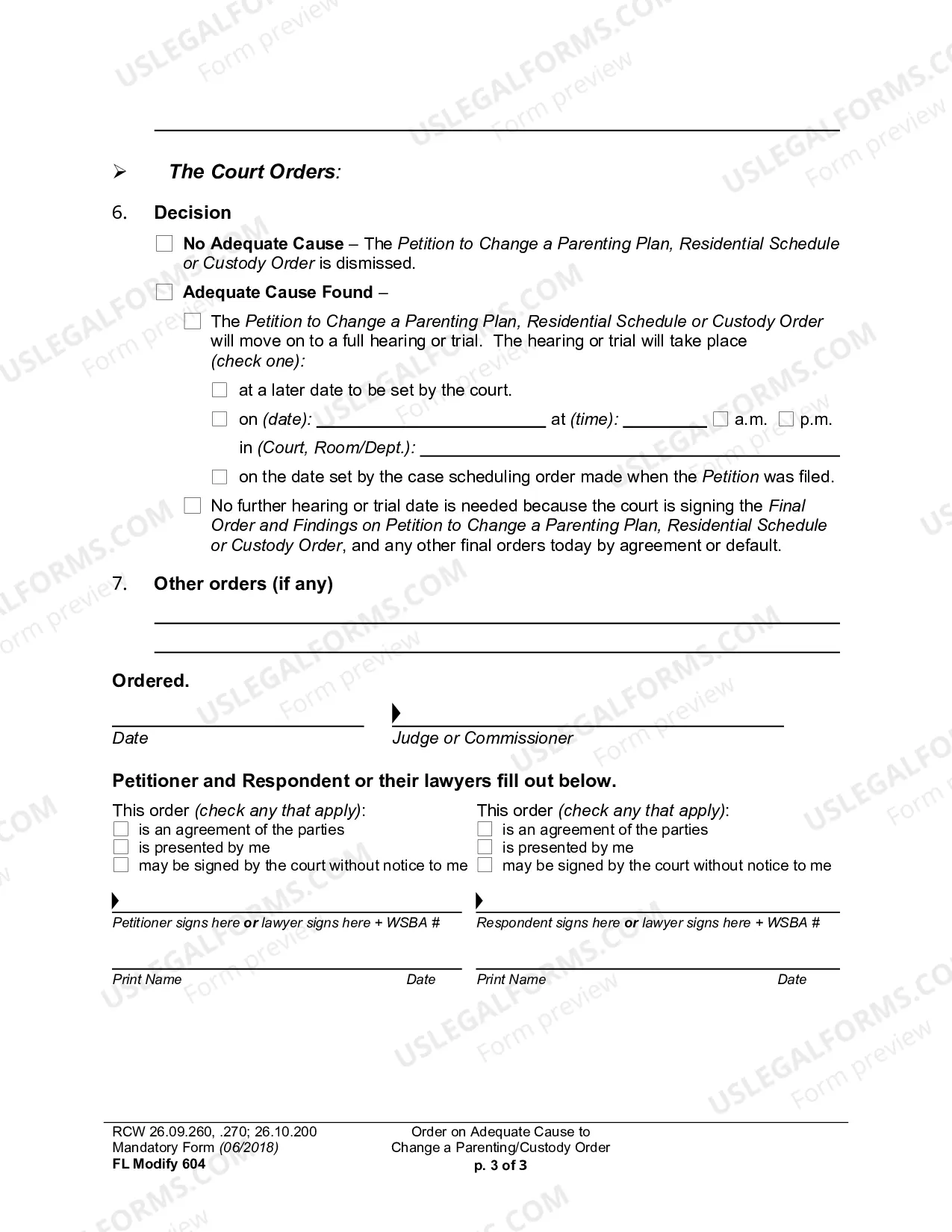 Preview Order On Adequate Cause To Change A Parenting Or Custody Order