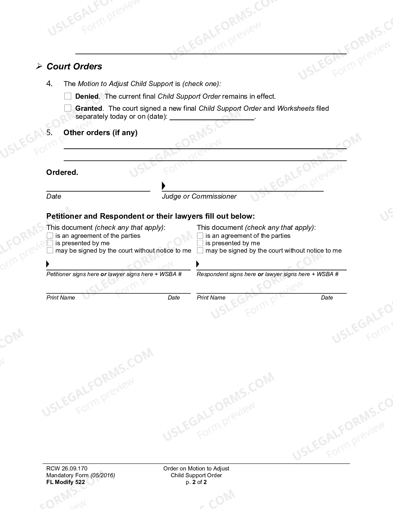 Preview Order On Motion To Adjust Child Support Order