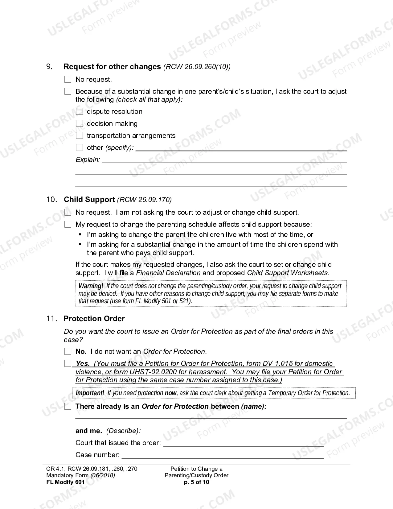 Preview Petition To Change A Parenting Plan, Residential Schedule Or Custody Order